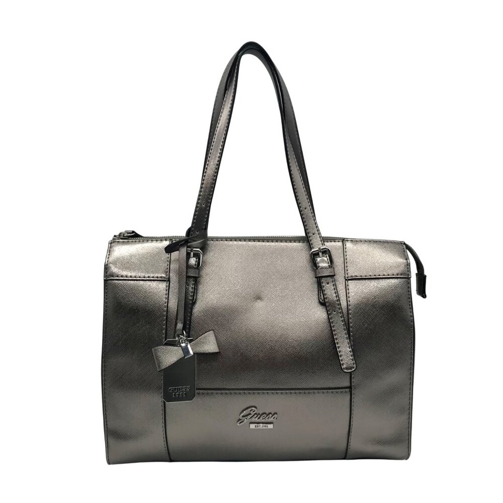 Guess Silver Faux Leather Delaney Small Classic Tote Bag